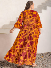 Plus Size Lace Detail Printed V-Neck Maxi Dress OutfitFlow